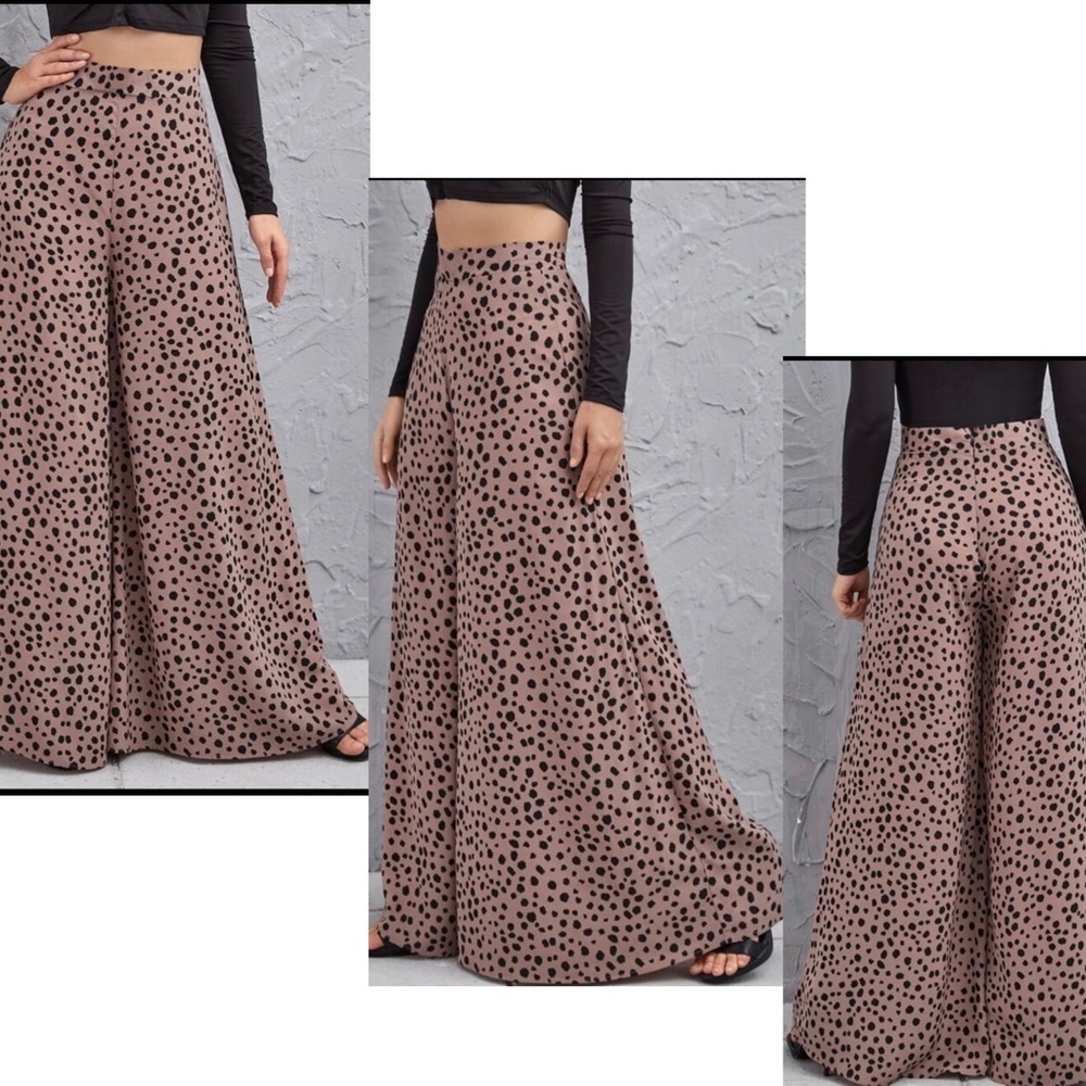 brown black Animal leopard Print High-Rise wide leg Culottes Sz M - Picture 2 of 13
